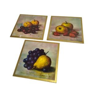 Hank Boj Still Life Fruit Pictures Set Of 3 Vintage MCM 8x8 Henk Bos Dutch